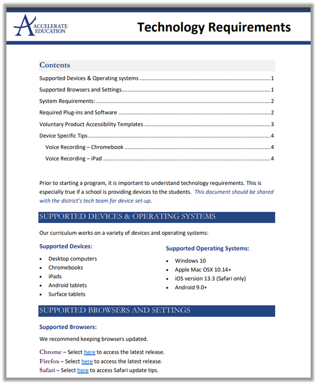 Technology Requirements – Training and Professional Development