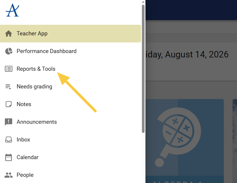 Screenshot of main menu with Reports and Tools highlighted